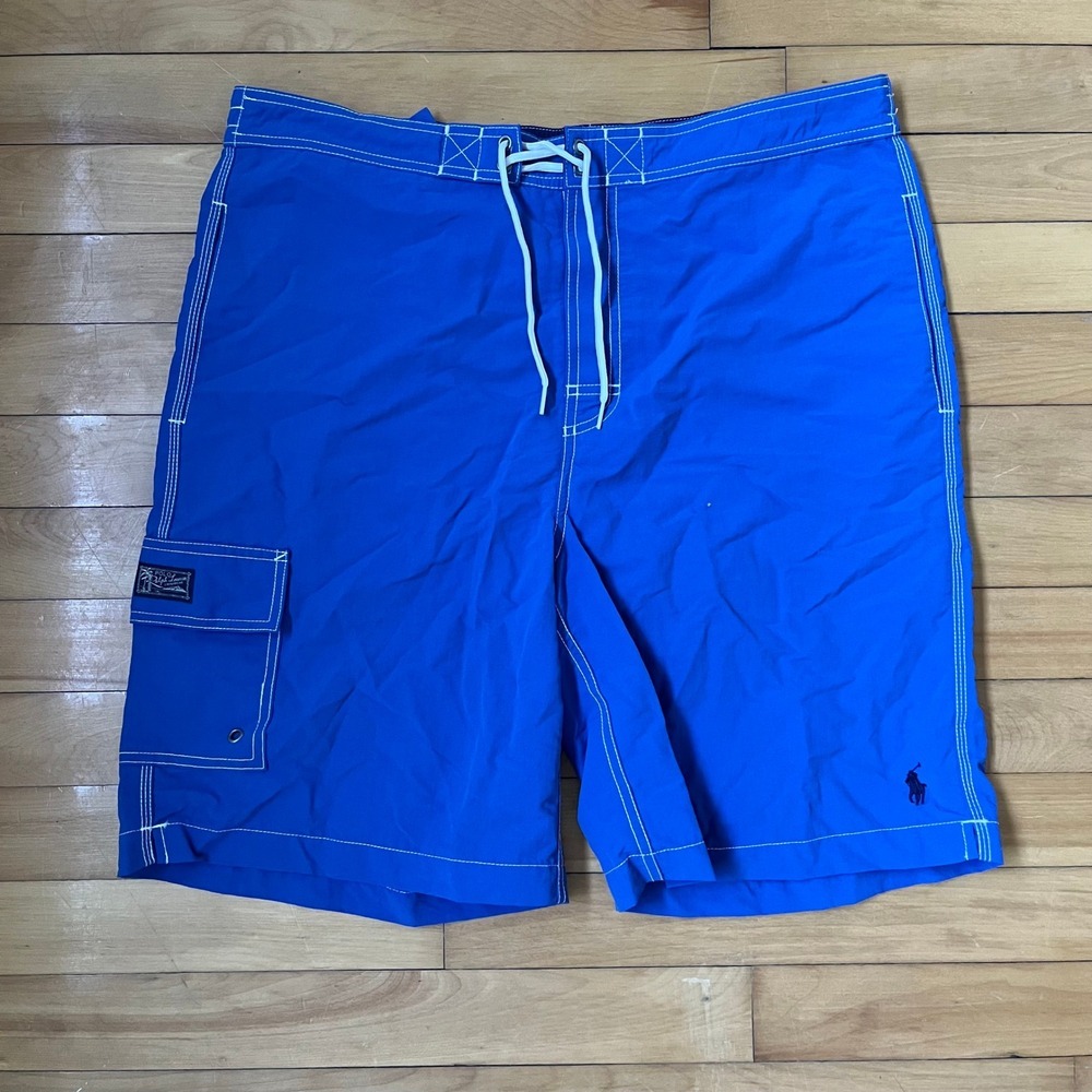 Polo Ralph Lauren Mens Royal Blue Cargo Swim Trunks Board Shorts Large Pony Logo